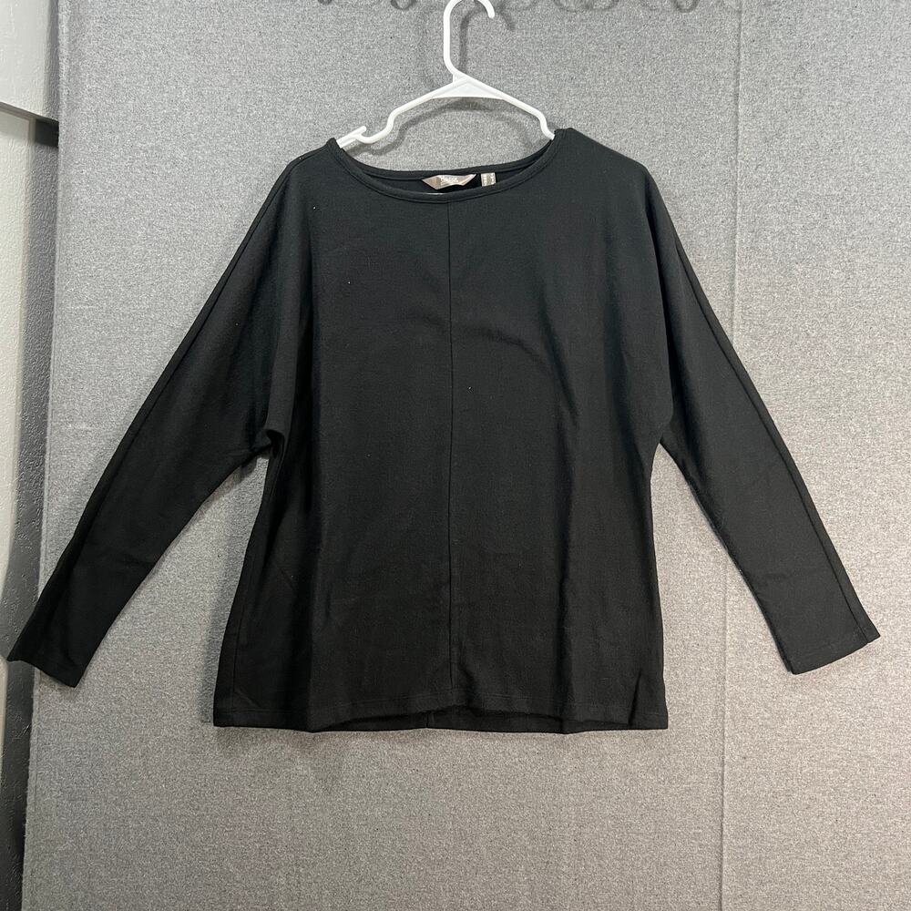 Denim & Co. Comfort Zone Plush Knit Boat Neck Dolman Sleeve Top Black, Small